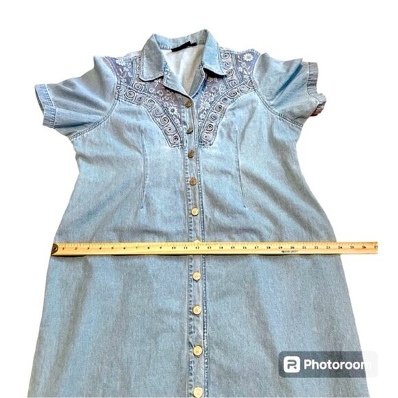 Plus Size Denim Dress Coastal Cowgirl Country Embroidered Blue Jean Button Sz 3X - Picture 10 of 15